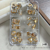White and Champagne Nail Art Rhinestone Set for Manicure Decoration
