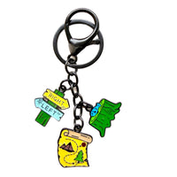Outdoor Camping Keychain Set with Compass, Tent, and Kerosene Lamp Charms