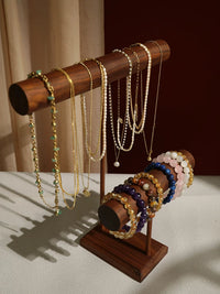 Walnut Wood Jewelry Display Stand for Bracelets, Necklaces, and Prayer Beads