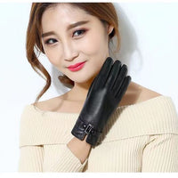 Women's Winter Warm Touchscreen Leather Gloves with Plush Lining for Driving and Cycling
