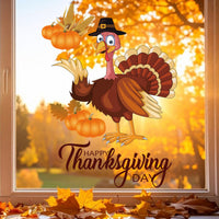 Thanksgiving Cartoon Turkey Pumpkin Autumn Leaves Window Clings PVC Static Stickers