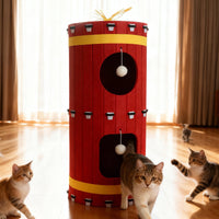 Felt Firecracker Cat Condo Multi-Layer Cat Tree with Hiding House for Multiple Cats