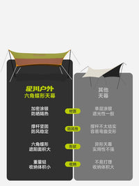MKWAY Hexagonal Silver-Coated Camping Tarp for Sun and Rain Protection