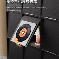 Solid Wood Bookshelf Living Room Storage Cabinet Sofa Side Table Nordic Style Flip-Door Record Cabinet Wall-Mounted Black Cabinet