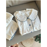 Women's Floral Doll Collar Pajama Set Long Sleeve Cotton Sweet Princess Style Homewear