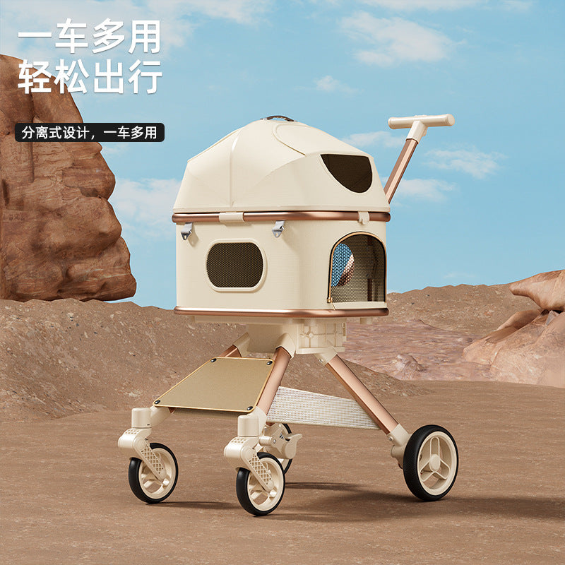 Pet Stroller One-Key Foldable Aluminum Alloy Shock-Absorbing Lightweight for Small Dogs and Cats