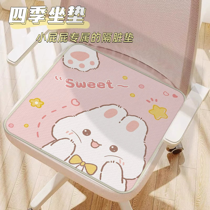Cartoon Ice Silk Chair Cushion for Office Dormitory Dining Chair, Non-slip Breathable Seat Pad
