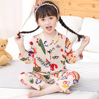 Kids' Cotton Pajama Set Summer Boys Girls Air Conditioning Suit Mid-to-Large Children's Homewear Parent-Child Baby