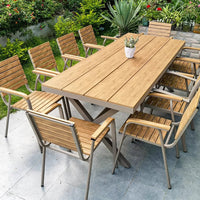 Outdoor Wood-Plastic Composite Dining Table and Chairs Set for Patio Garden