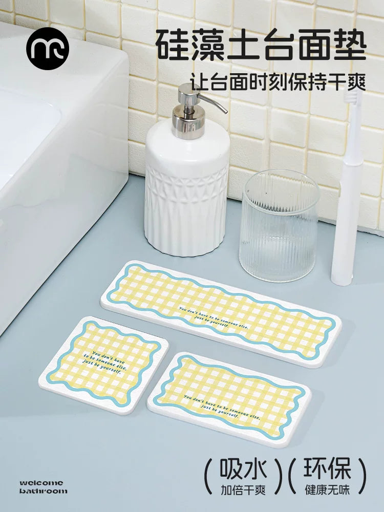 Diatomaceous Earth Faucet Absorbent Mat for Kitchen and Bathroom Countertops, Quick Dry Splash Guard