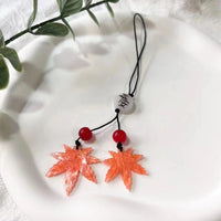 Maple Leaf Red Beaded Phone Charm Keychain Hand-Woven Pendant for Students