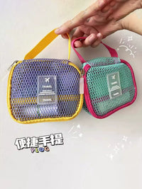 Portable Mesh Travel Cosmetic Bag with Handle, Multi-functional Organizer Pouch for Toiletries and Accessories