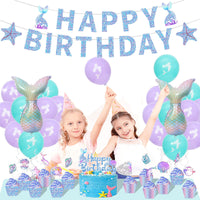 Mermaid Theme Birthday Party Balloon Decoration Kit with Banner