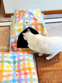 Foldable Pet Tent Bed for Cats & Small Dogs, Breathable Outdoor Sunshade Kennel, Washable Pet House