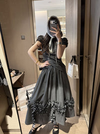 French Style Ruffle Trim Top & Skirt Set for Women
