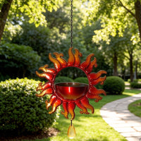 Sun-Shaped Iron Art Bird Feeder and Water Dish for Garden Hanging Decoration