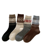 Women's Mid-Calf Thermal Wool Socks with Fair Isle Snowflake Pattern for Winter