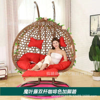 Outdoor Wicker Rattan Double Swing Chair with Stand, Indoor Balcony Hanging Basket Seat
