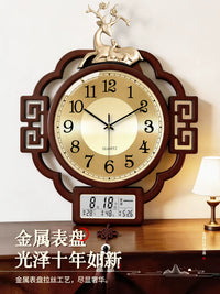 Compas Wooden Wall Clock Silent New Chinese Style Living Room Decor Quartz Clock with Calendar