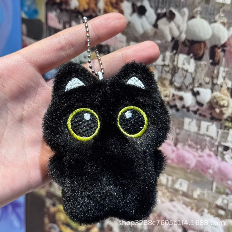 Squeaky Big-Eyed Cat Plush Keychain with Scarf or Bag - Cute Animal Doll for Bags & Gifts