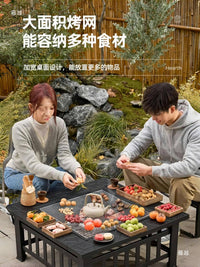 Outdoor Camping BBQ Grill Table with Heating Function and Charcoal Stove for Patio