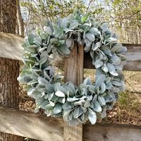 Flocked Lamb's Ear & Rabbit Ear Leaf Wreath with White Frosting for Home Decor