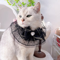 Pet Bowknot Mesh Collar with Pearl and Rhinestone Embellishments for Cats and Small Dogs