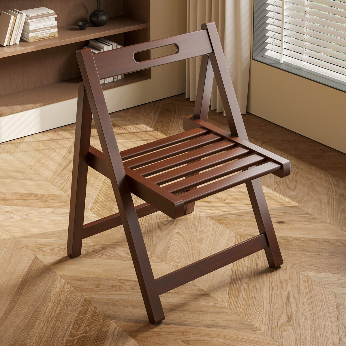Foldable Solid Wood Dining Chair, Simple Leisure Office Balcony Multi-functional Portable Backrest Chair, No Assembly Required