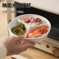 Ceramic 3-Compartment Steaming Plate for Multi-Dish Cooking