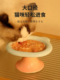 Ceramic Cat Bowl Set with Raised Stand for Food and Water, Anti-Vomit Pet Feeder Dish