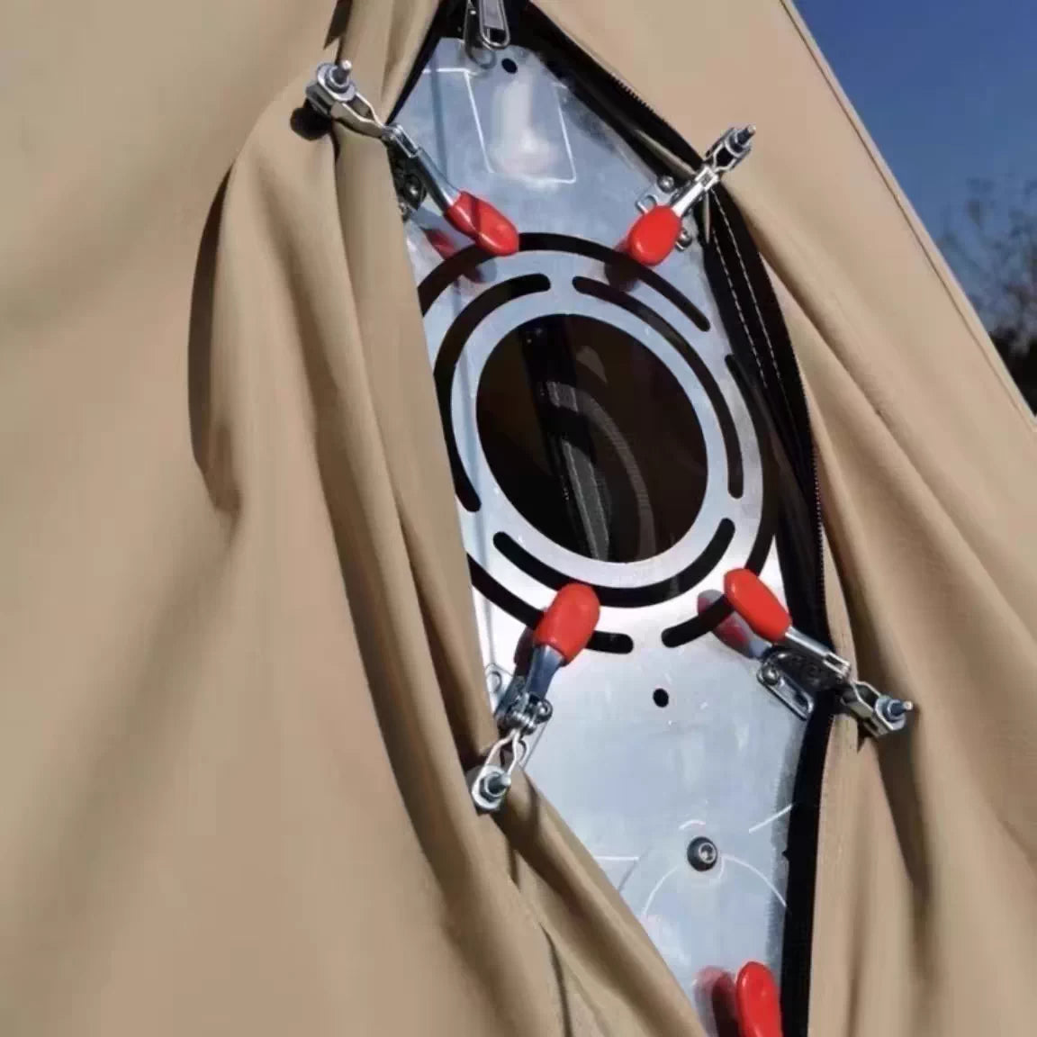 Wood Stove Jack Kit for Tent, Fire Retardant Silicone Gasket with Stainless Steel Chimney Ring, No-Drill Installation