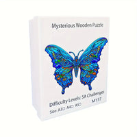 Butterfly Shaped Wooden Jigsaw Puzzle for Adults, High Difficulty Brain Teaser Toy