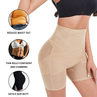 Women's High Waist Tummy Control Shaper Panties with Mesh Cross Design