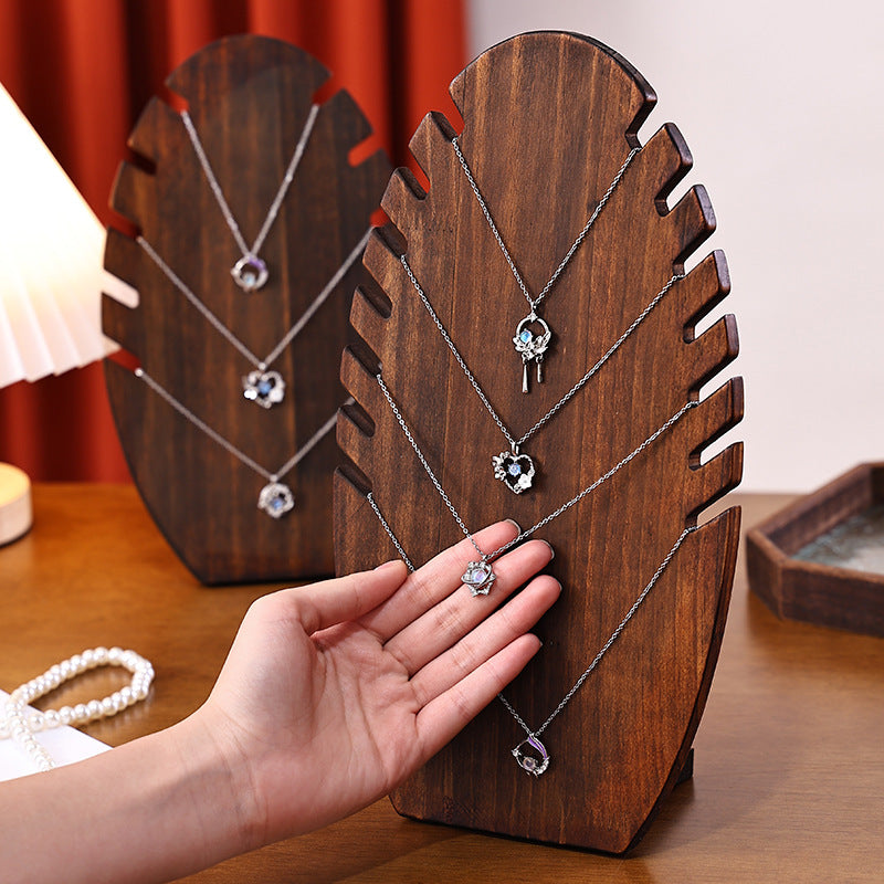 Walnut/Wood Flame-Shaped Necklace & Pendant Display Stand Jewelry Organizer