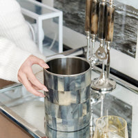 Indian Imported Gray Bone & Stainless Steel Ice Bucket Set with Tray for Bar & Restaurant Decor