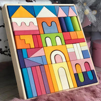 German Beechwood Pyramid Rainbow Stacking Blocks for Kids Early Education