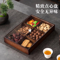 Chinese Style Wooden Divided Snack Serving Tray with Lid