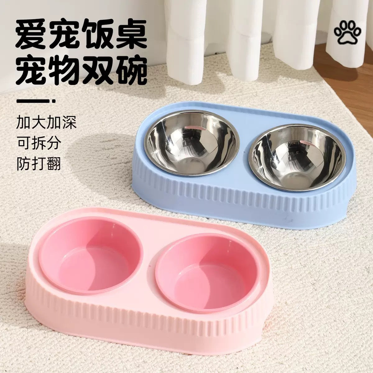 Elevated Stainless Steel Double Pet Bowl for Food and Water, Anti-Tip Design, Neck Protection for Cats and Dogs