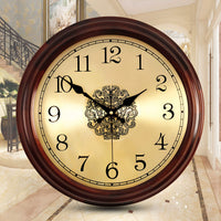 Chinese Style Solid Wood Wall Clock Silent Quartz Movement for Living Room Bedroom Decor