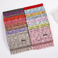Houndstooth Wool Blend Scarf Shawl for Women, Autumn/Winter Cotton Printed Scarf
