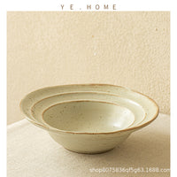 Japanese Retro Ceramic Straw Hat Bowl for Salad and Pasta, Creative Round Dish
