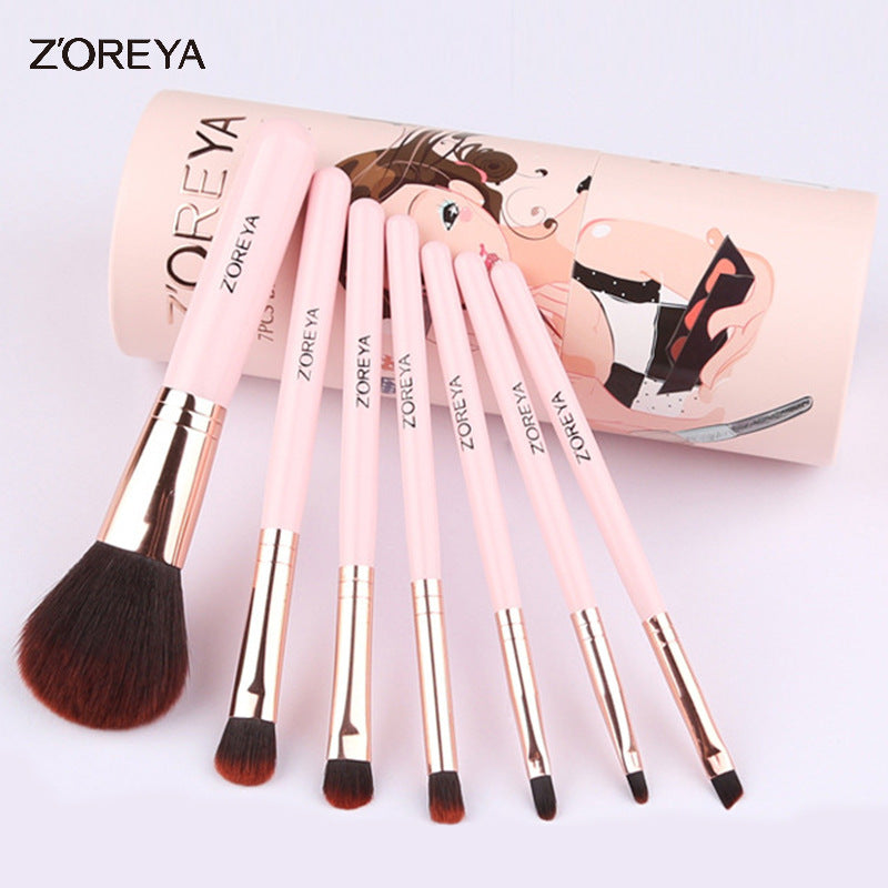 7-Piece Mini Makeup Brush Set with Portable Dustproof Storage Barrel
