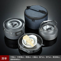 Portable Aluminum Camping Cookware Set with Kettle for Outdoor Cooking