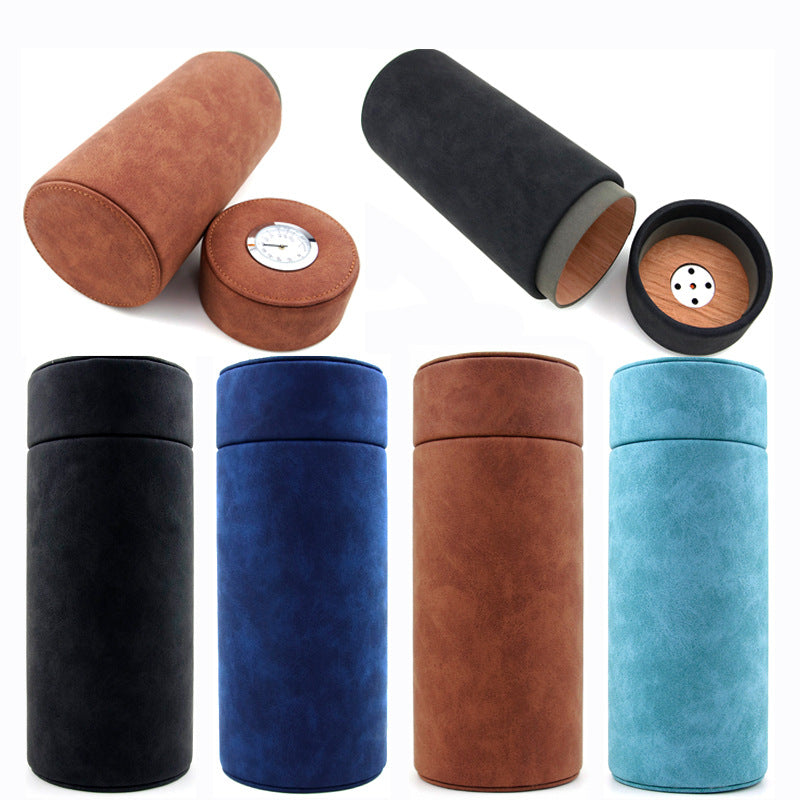 Portable Cedar Wood Cigar Humidor with Hygrometer, Round Travel Cigar Case