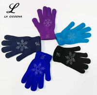 Kids' Ice Skating Gloves with Rhinestones - Warm, Non-Slip, Protective Knit Mittens for Boys and Girls