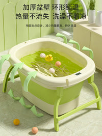 Foldable Baby Bathtub with Temperature Sensor and Sunflower Shower Head, Large Capacity Infant Swimming Tub for 0-4 Years Old