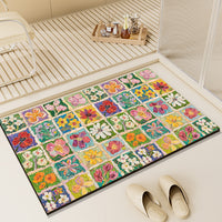 Oil Painting Floral Diatomaceous Earth Bath Mat Quick Dry Non-Slip Absorbent Shower Floor Mat