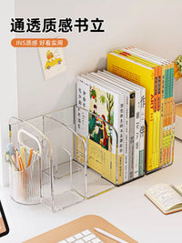 Acrylic Desktop Bookends and Organizer with Pen Holder for Office and Dorm