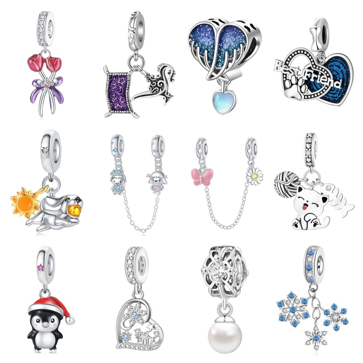 DIY Charm Bracelet Pendant Beads & Safety Chains for Jewelry Making