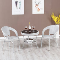Outdoor Rattan Wicker Bistro Set with 3 Chairs and Coffee Table for Patio Balcony Garden